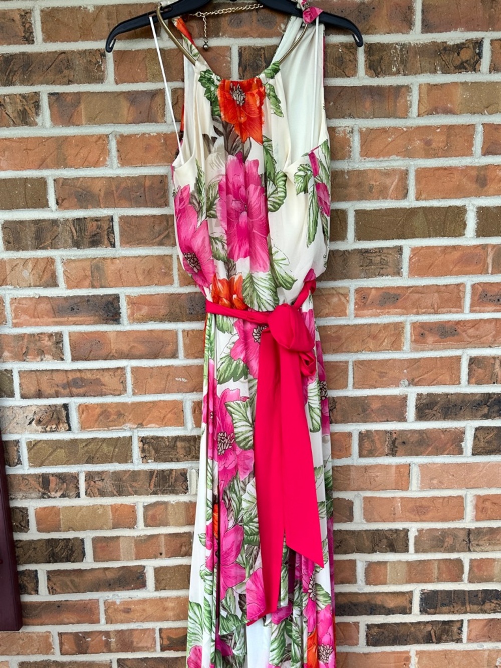 Eliza J Cream Maxi Dress with Pink & Orange Floral Print